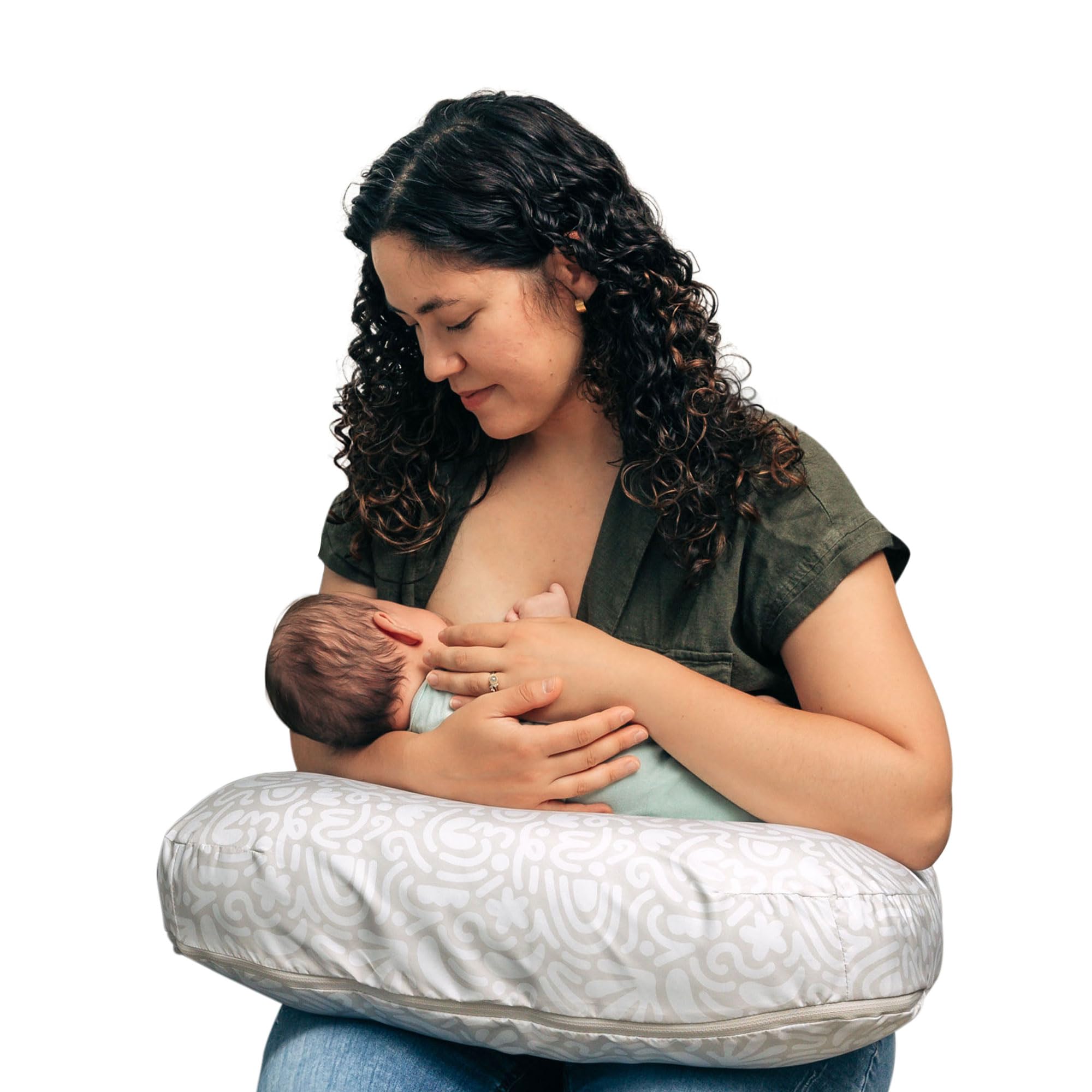 Boppy Nursing Pillow - Cream Retro Wavy Line - Larger, Larger Support Pillow for Nursing and Bottle Feeding - Firm Filling, High Lift, Large Area