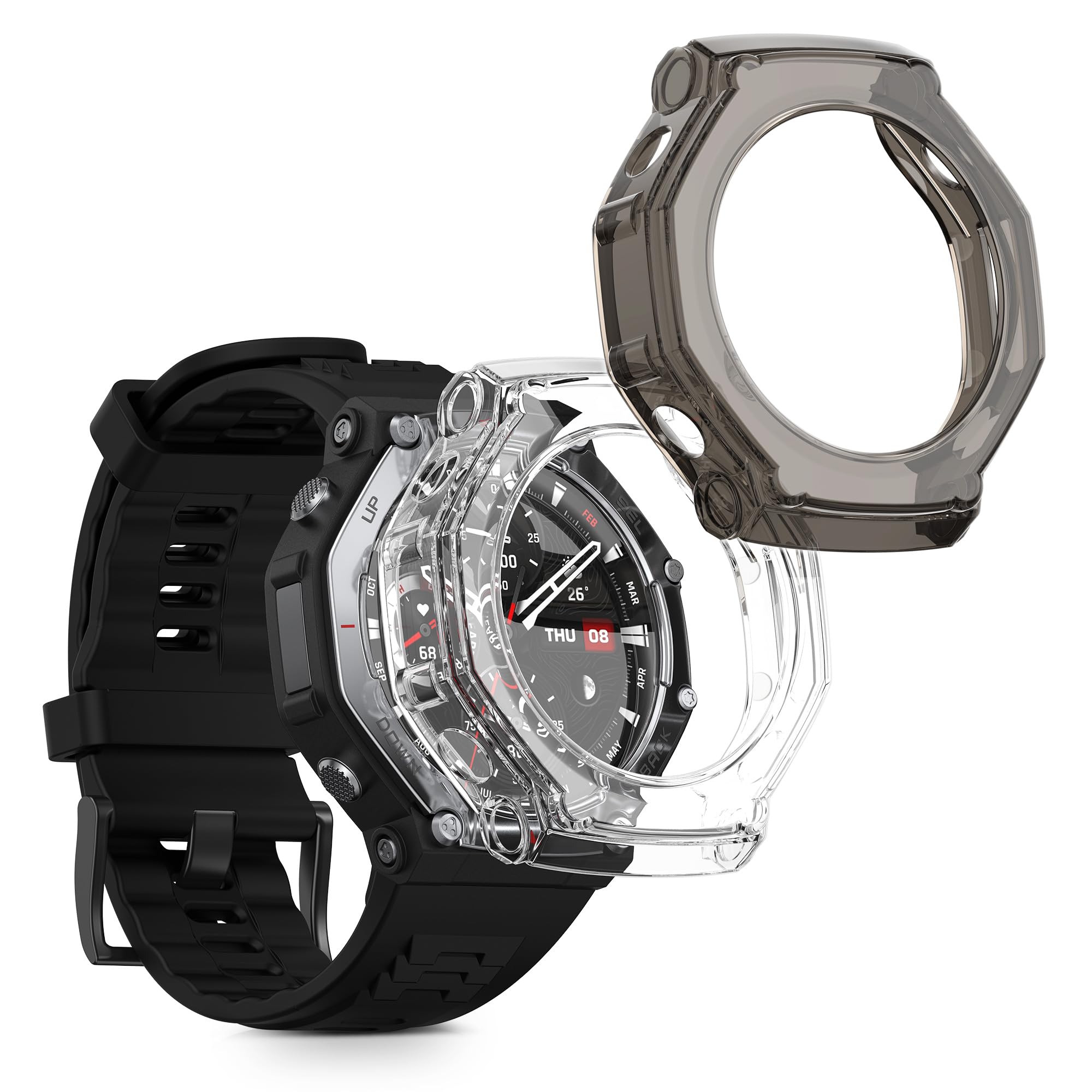 kwmobile Etui kompatybilne z Huami Amazfit T-Rex 3 obudowa - 2x silikonowa ramka ekranu do trackera fitness - przezroczysta-czarna
