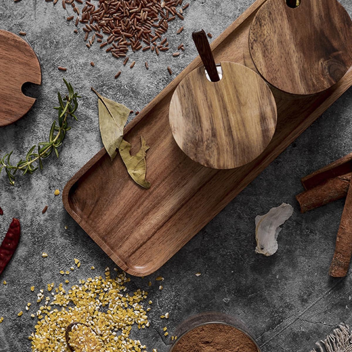 Glass Condiment Jars Set with Wooden Lids, Small Seasoning Pots with Spoons and Tray, Multi-use Spice Jar Kit for Kitchen Storage and Dining Use