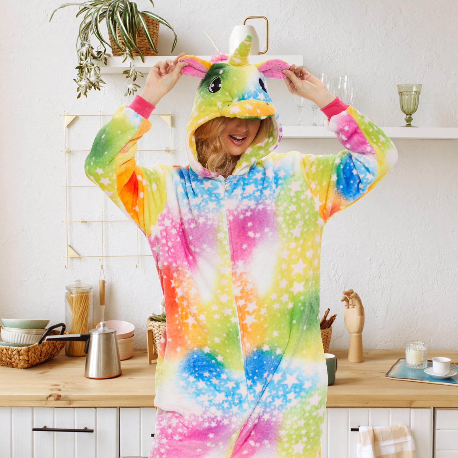 JONRRYIN Pyjama Animaux Adulte, Unisexe Animal Pyjamas Onesie, Costume Femme Combinaison pour Carnaval