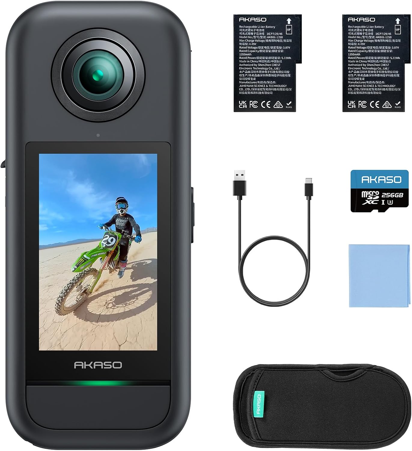 AKASO 360 Action Camera Standard Combo- 5.7K 360 Video with 1/2" 48MP Sensors, 72MP 360 Photo, 360-SuperSmooth, Invisible Selfie Stick Effect, 360° Horizon Lock, AI Tracking with 256GB MicroSD Card