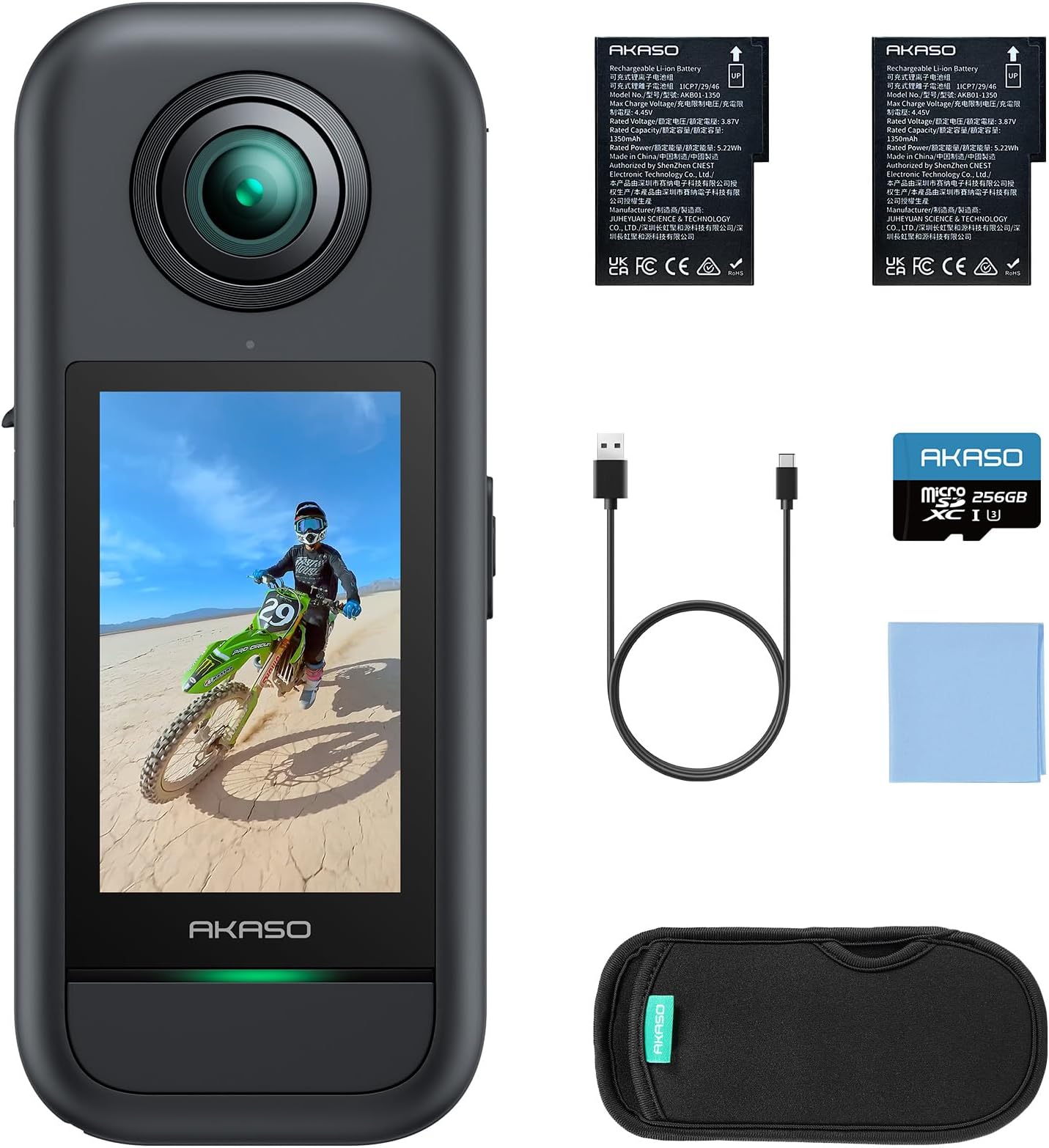 AKASO 360 Weatherproof 360° Action Camera - 5.7K 360 Video with 1/2" 48MP Sensors, 72MP 360 Photo, SuperSmooth, Invisible Selfie Stick Effect, 360° Horizon Lock, AI Tracking with 256GB MicroSD Card