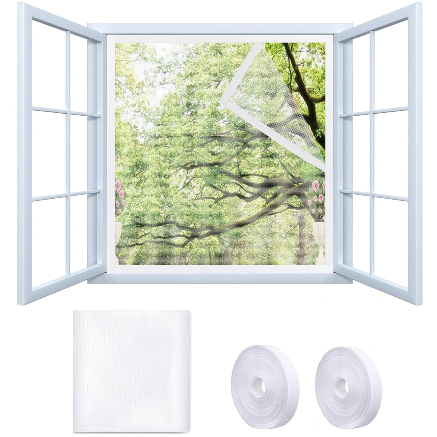 Cxhjcq White Velcro White Mesh 40X110cm Fly Screens For Window, Universal Window Net, Adjustable Window Screen,Invisible Mosquito Net For Window,Window Netting For Insects Bug Fly(With Selfadhesive Tapes)