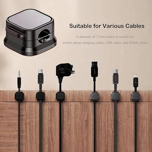 Miniatura 5 de Paquete de 10 organizadores de cables, soporte magnético para cables, clips de cable para escritorio, organizador de cables adhesivo para mesita de