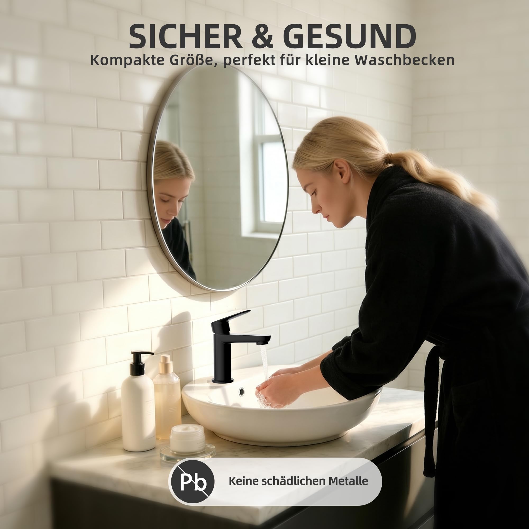 BELZ Schwarz Wasserhahn Bad,Einhebel Waschtischarmatur 85mm | Einfache G3/8 Einlochmontage,Inklusive flexibler Schläuche.Leise,Messing,Rostfrei, pflegeleicht & dicht
