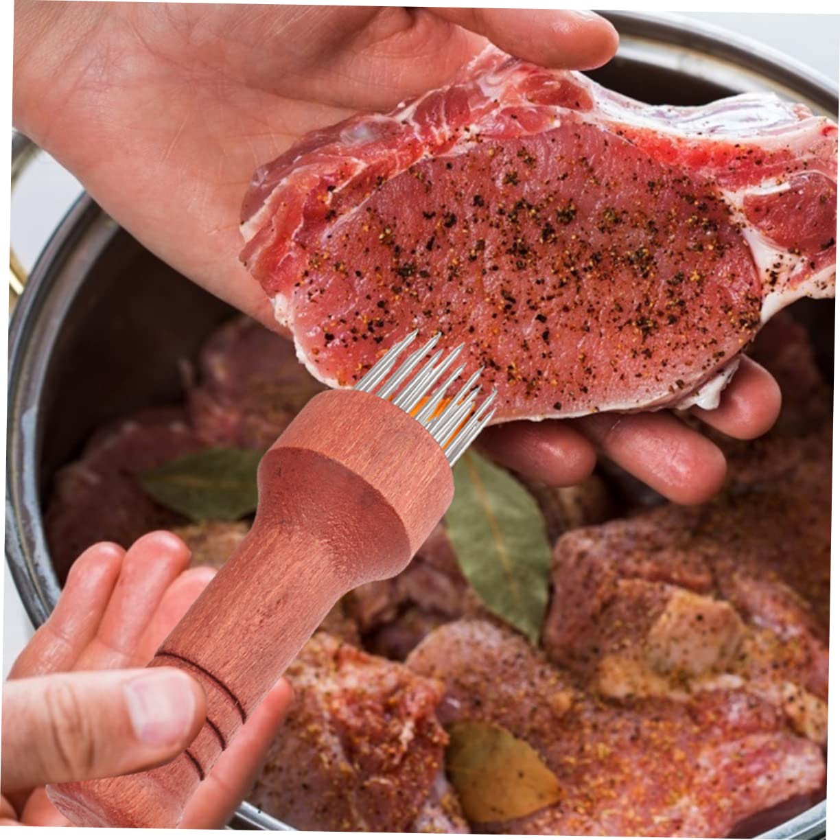 VINTORKY 2 Pcs Stainless Steel Needle Meat Tenderizer Tool for Efficiently Tenderizing Pork Beef Chicken Kitchen Accessory for Bbq and Marinades