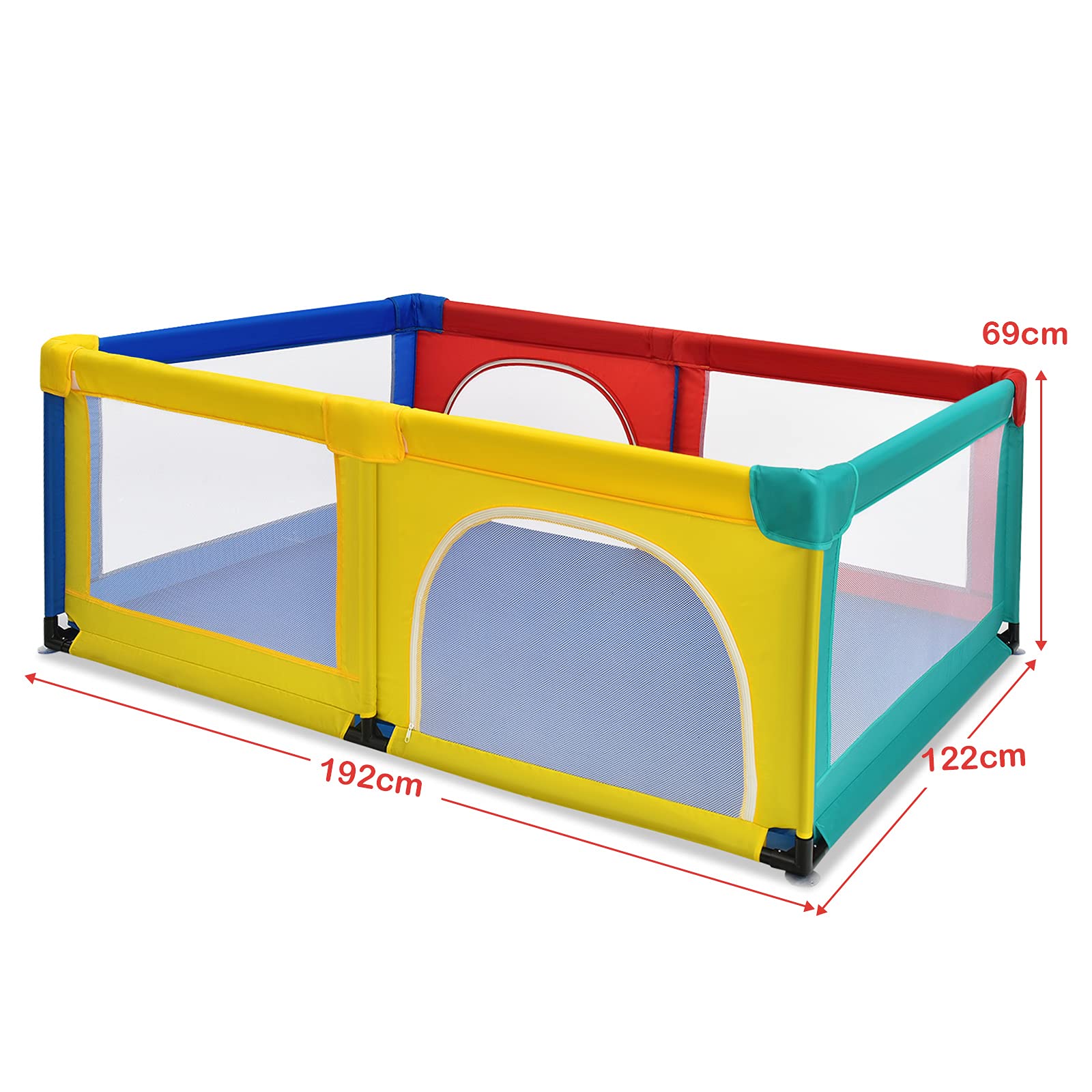 RELAX4LIFE Box per Bambini con 50 Palline,2 Anelli,2 Entrate Laterali con Chiusura Lampo,Rete Traspirante, Centro di Attività (Colorato, 190x120cm)