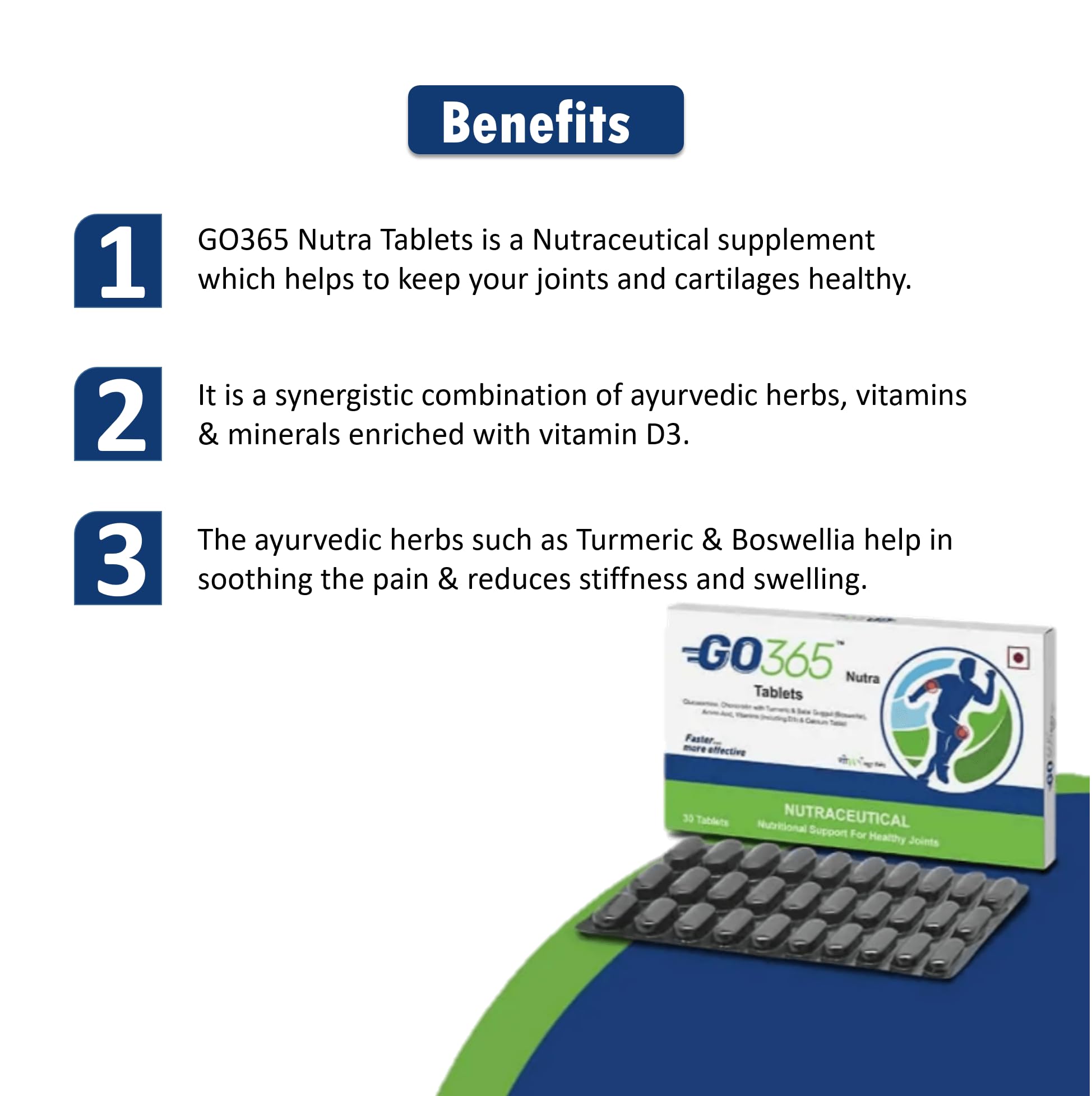 Vedistry Ayurvedic Go365 Nutra Tablets with Haldi, Vitamin C, E, D3 & Salai Guggul for Nutritional Support for Healthy Joints | Relief Pain, Cartilage support and Immunity & Mobility Support | Helps Reduce Stiffness, Strengthen Bones & Improve Flexibility | Daily Joint Health Supplement with Glucosamine, Chondroitin & Curcumin – 30 Tabs (Pack of 3) 4