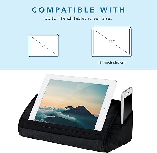 Miniatura 2 de LapGear Soporte de almohada para tableta Microbead original con bolsillo para teléfono, color negro, se adapta a la mayoría de las tabletas, estilo