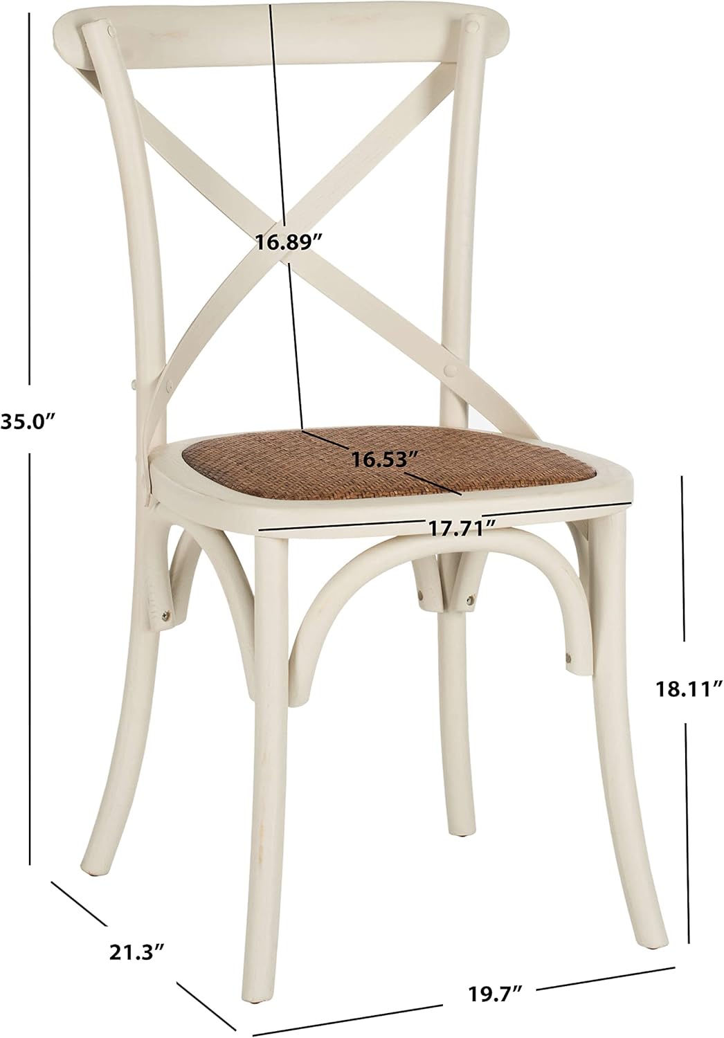 SAFAVIEH Furniture - Franklin X-Back Side Chair Set of 2 - 18.1" Seat Height - Antique White - Rattan - Farmhouse X-Back Design - Ideal for Dining Room, Kitchen - Fully Assembled (AMH9500A-SET2)