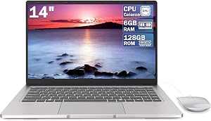 14 Inch Laptop, Celeron N4000 Dual Core, 6GB RAM 128GB SSD, 1366x768 IPS Display, Fanless Portable Notebook, 2.4G/5G WiFi, Bluetooth 5.0, USB 3.0, Mini HDMI, with USB-C Hub