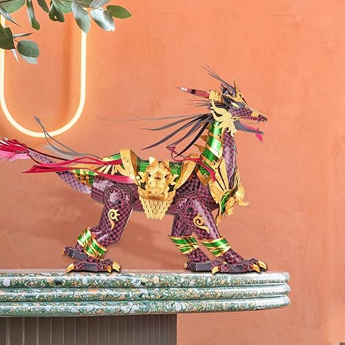 Vista 16 de Piececool Kit de modelos de rompecabezas de metal 3D, kit de construcción de metal de llama de dragón para adultos, rompecabezas de dragón 3D, kits