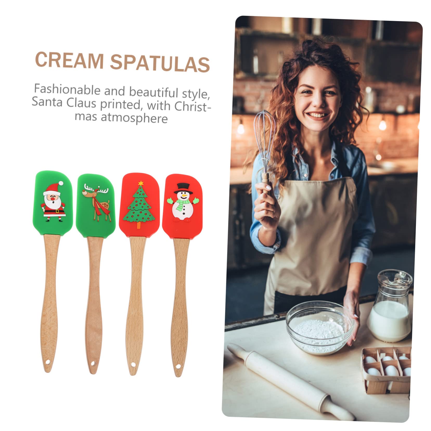 4 piezas Raspadores de Silicona para Crema con Mango Navideños Herramientas Ligeras y Fáciles de Usar para Repostería y Horneado Doméstico y Profesional
