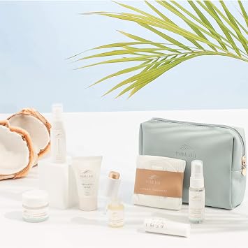 Pure Fiji Hydrating & Recharge Luxury Facial Gift Set - Face Care Kit Include 7 Items Cleanser, Scrub, Toning Mist, Facial Oil, Day Creme, Dilo & Coconut Masque and Travel Bag