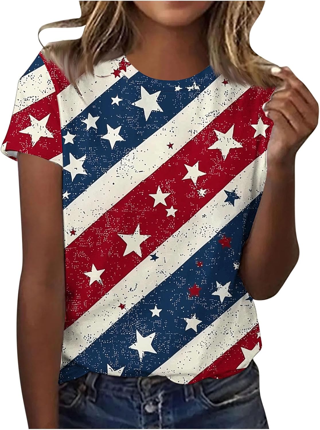 4th of July Tops Women Short Sleeve Casual Crew Neck Lightweight Cozy Shirt Star Print Blouses 2026 Independence Day