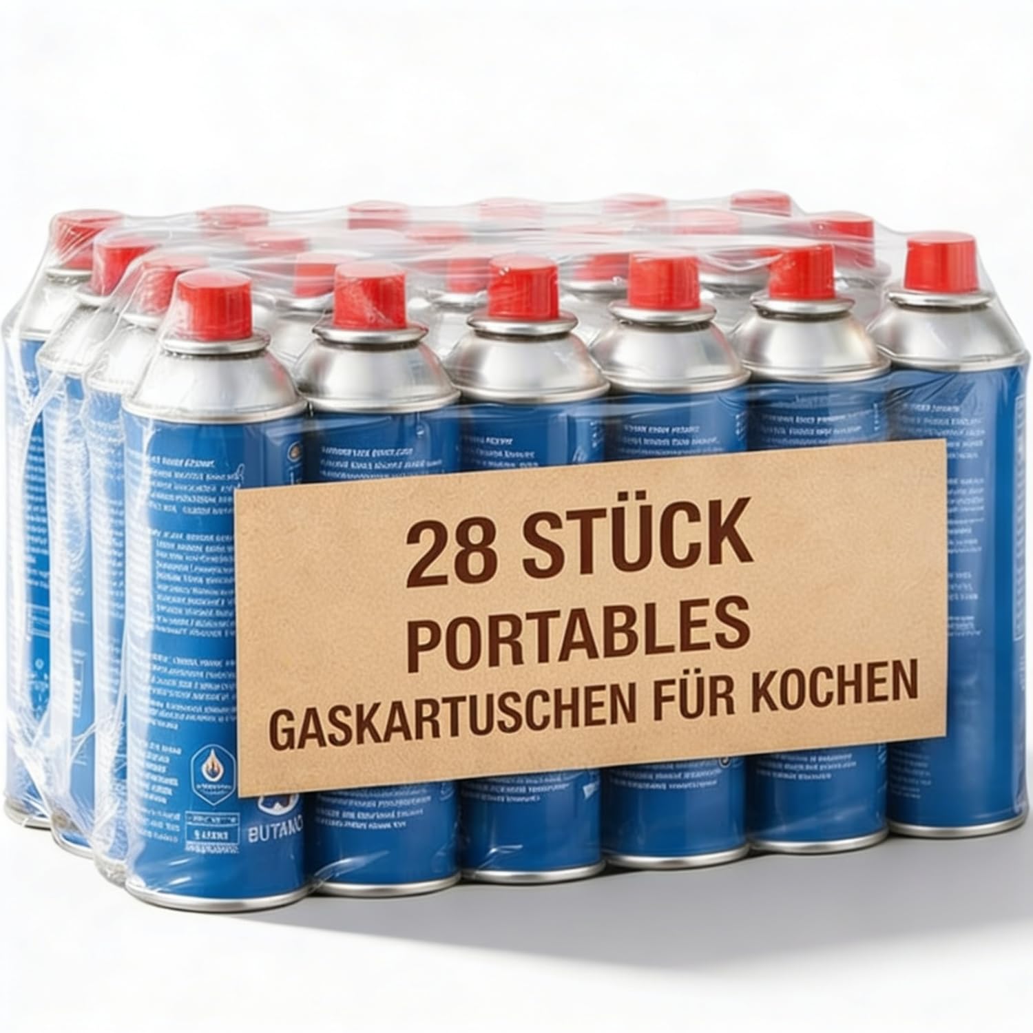 Campingkocher + 4 Gaskartuschen 227g Butane EN417 Inklusive - Portabler Gaskocher Adapter Kartusche Leicht Kompakt - Camping Wandern Innenbereich Notfall (28 Gaskartuschen)