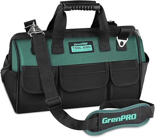 GREN PRO - Bolsa de herramientas de 18 pulgadas con correa de hombro ajustable, bolsas de herramientas de boca ancha, organizador de bolsas de