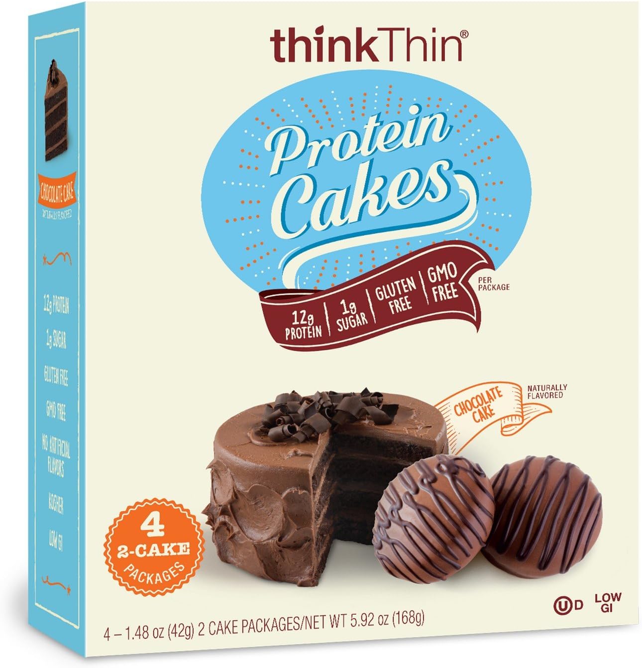 thinkThin Chocolate Cake Flavored Protein Cakes 5.92oz(1.48oz x 4), pack of 1