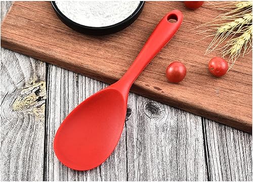 Miniatura 4 de Cuchara de silicona para remo de arroz, 2 unidades, antiadherente, resistente al calor, funciona para arroz, puré de papas (rojo casual)