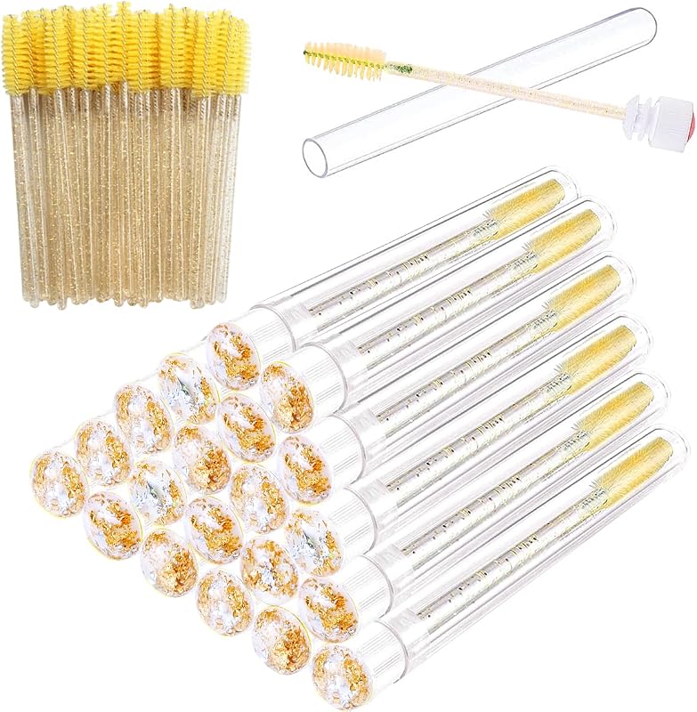 La Jolie Jasmin Kit com 20 tubos para escovinhas de cílios e 70 escovinhas descartáveis, Gold Sequins