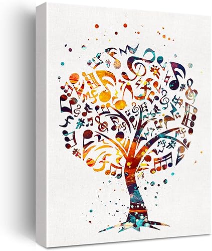 Lienzo con diseño de árbol musical en acuarela, arte para pared, diseño de claves agudas, pintura para sala de música, decoración de pared,