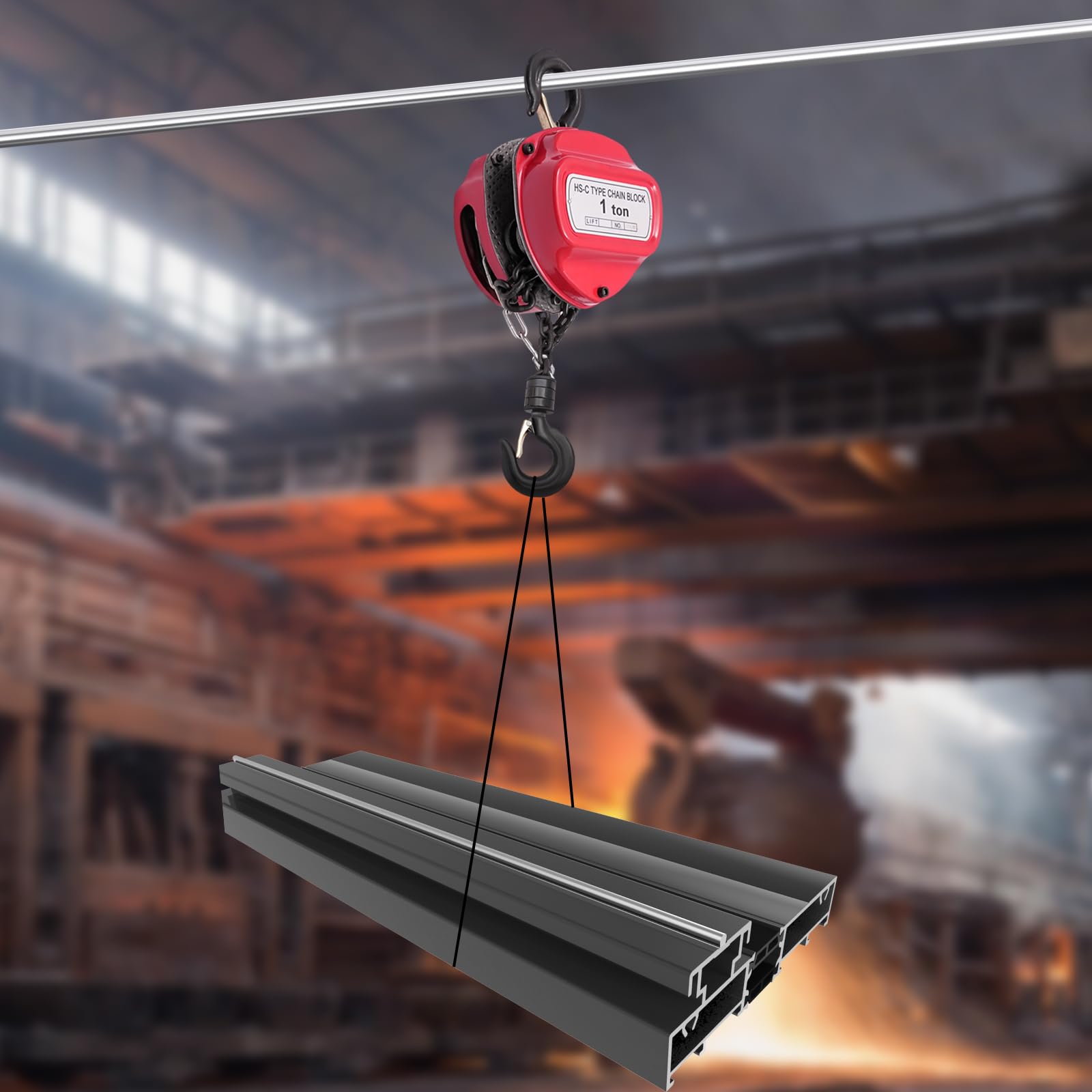 1T - Paranco a catena a mano, G80, catena in acciaio al manganese, con tirante manuale, in acciaio per sollevamento manuale, per sollevamento e costruzione di edifici, garage (rosso)