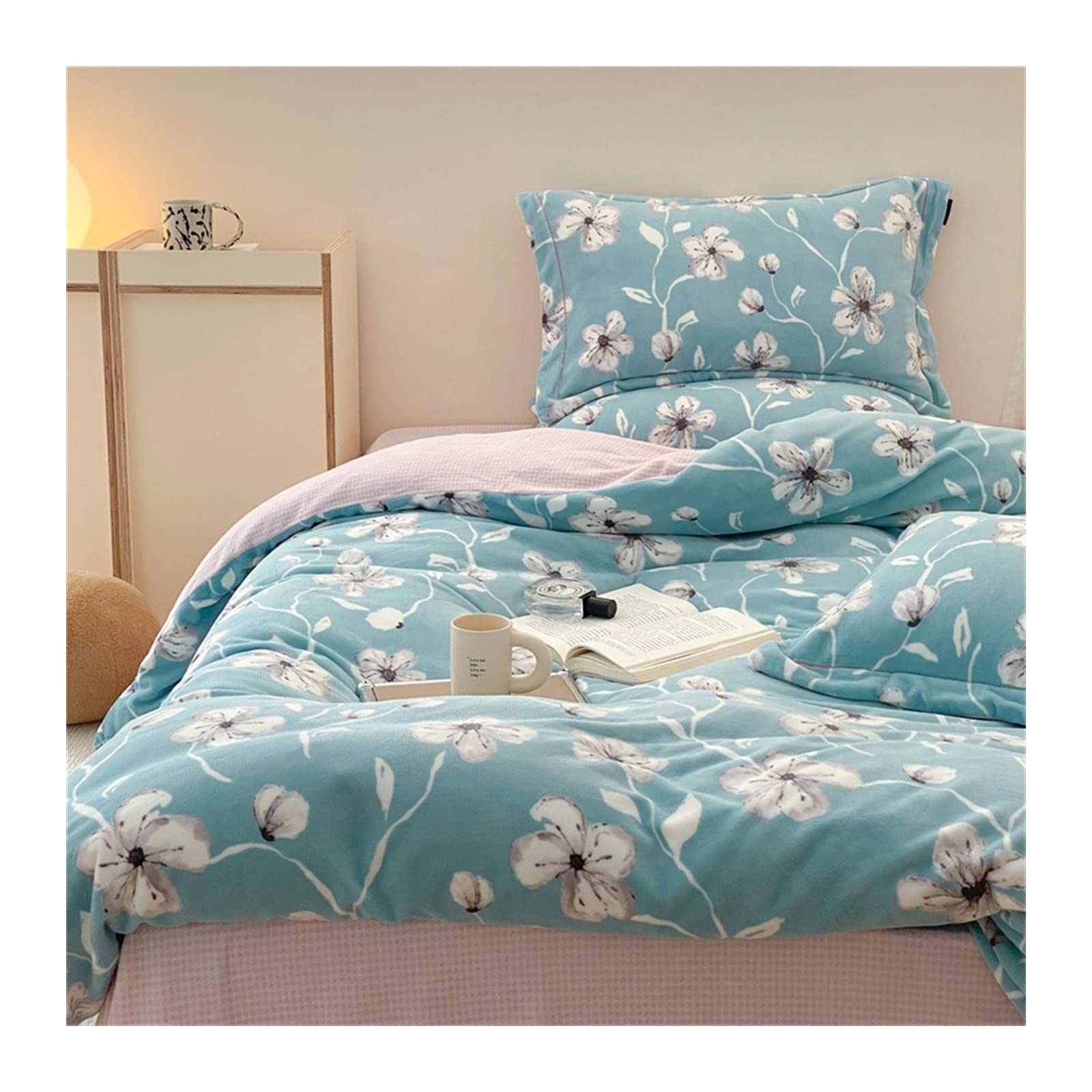 Housse de couette velours épais parure de lit 4 pièces coton hiver drap 1.5m G7