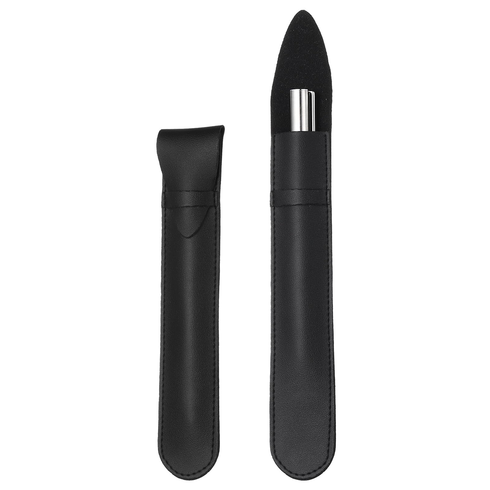 PATIKIL 2Pcs Leather Pen Pouch Sleeve, Leather Fountain Pen Holder Case Protective Cover for Storing Ball Points Pencils Fountain Office Business Gifts, Black
