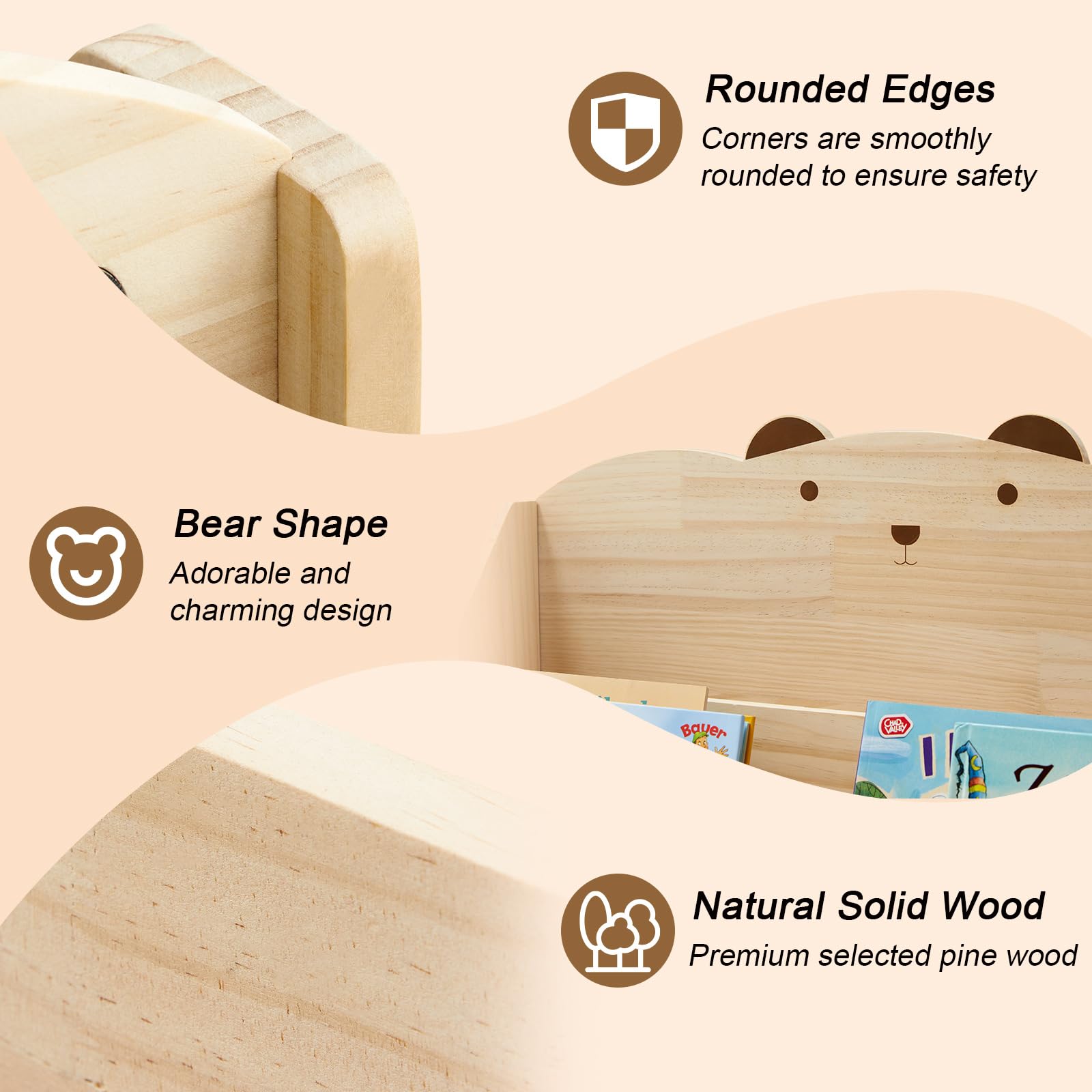 Kinder Bücherregal Montessori mit Rollen & Tafel, 5-stöckiges Kinderregal Kinderbücherregal Kinderzimmer, Bücher Kinder Regal aus Holz, Spielzeugregal Aufbewahrungsregal Natur