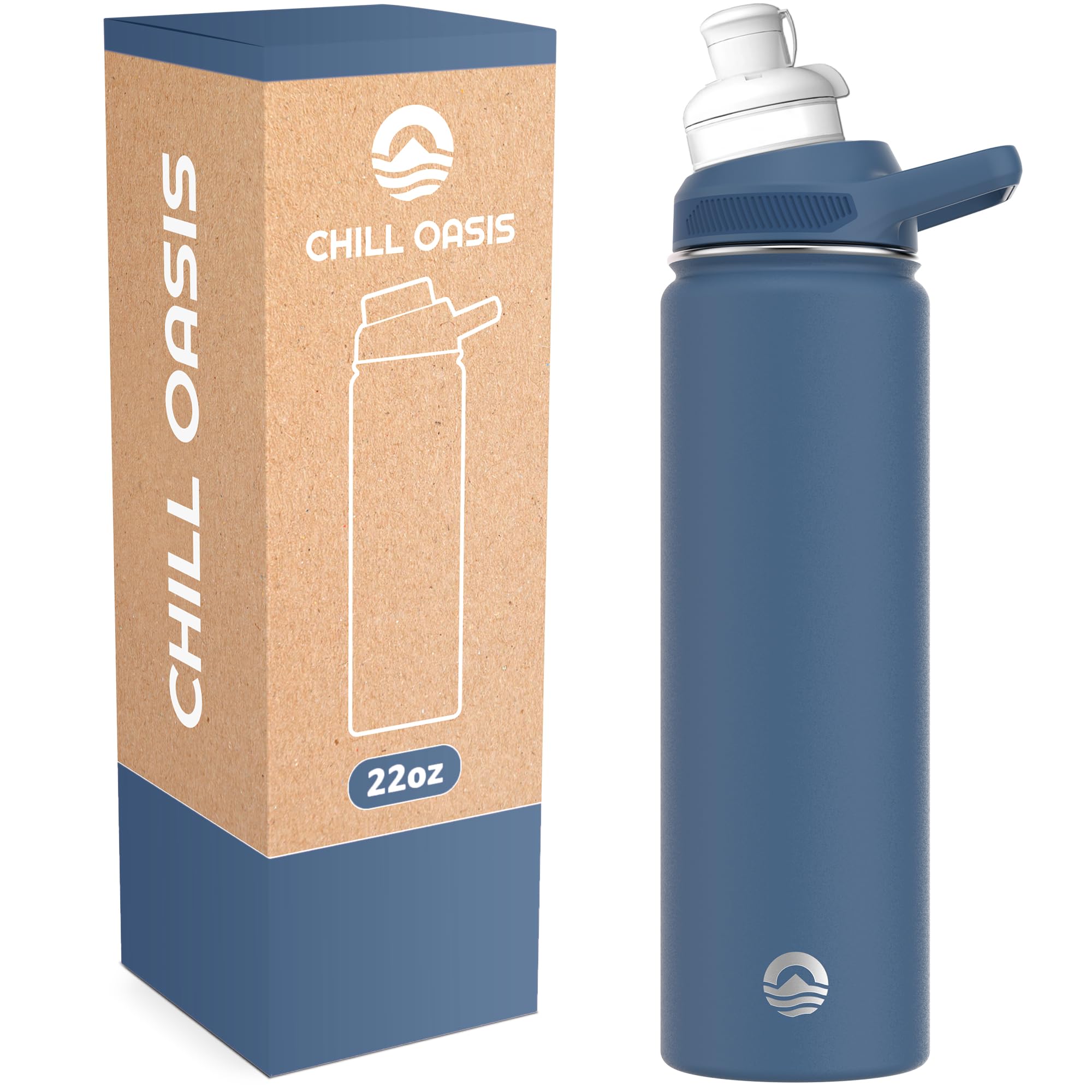 Chill OasisWater Bottle | Compatible With Popular Flavor Cartridges | BPA Free, Leak Proof, Double-Walled Vacuum Insulated Stainless Steel, and Dishwasher Safe | Cold for 24 Hours (Navy, 22oz)