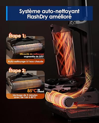 Tineco Floor One S7 Stretch Ultra Aspirateur Laveur, Aspirateur Balai sans Fil, Anti-emmêlage, Plat à 180°, Autonomie de 50 Minutes, Auto-Nettoyage Flashdry à 85°C, Nettoyage des Bords de Deux Côtés - 7