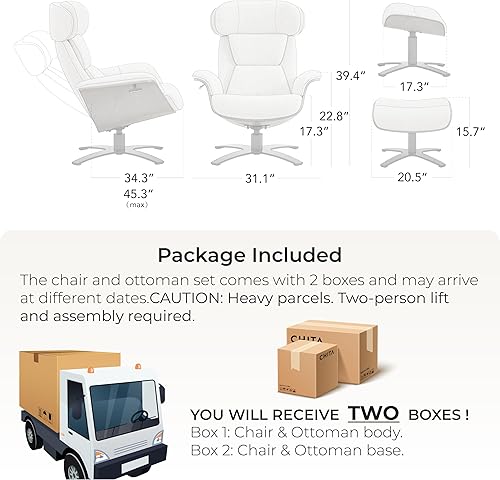 Miniatura 3 de CHITA Silla giratoria reclinable de cuero genuino con reposacabezas ajustable y otomana para sala de estar, Saddle Saddle,Negro -,verde