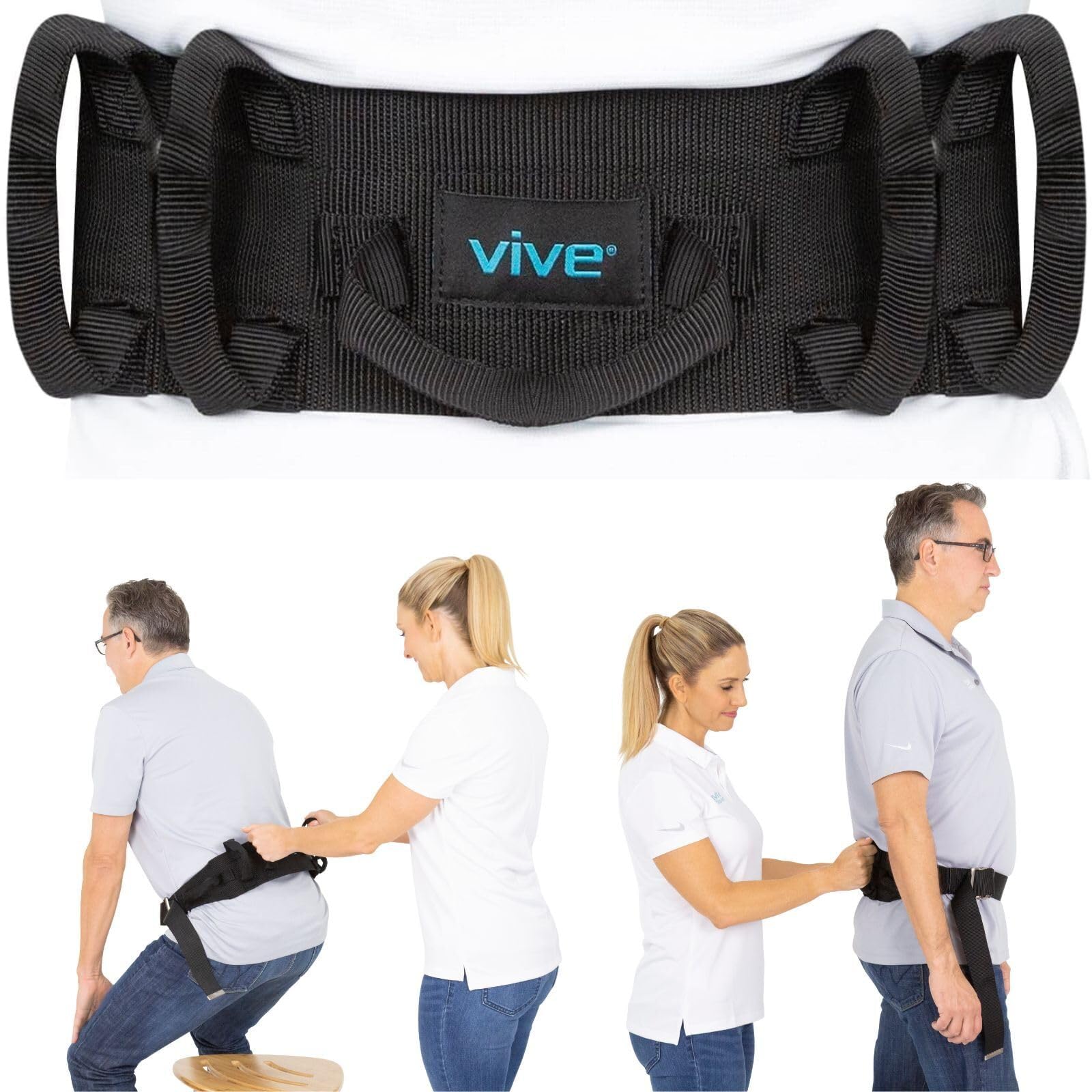 Vive Gait Belt (350lbs) Transfer Belt with Handles - Medical Nursing Safety