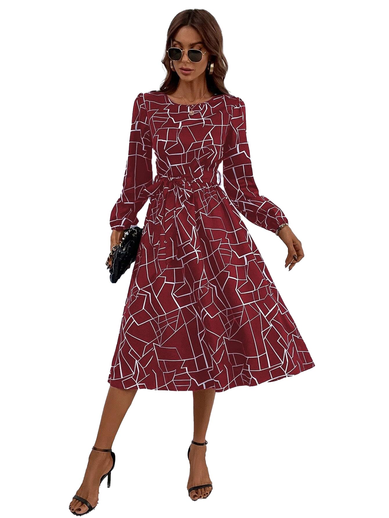 Kotty Women's Fit And Flare Maroon, White Dress