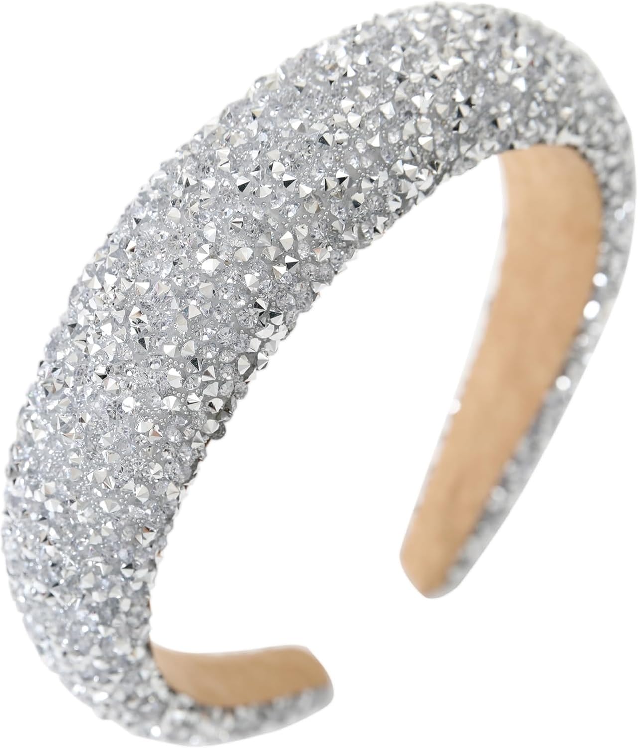 KGAIXN Diamond Rhinestone Jeweled Headbands for Women Girls Bling Sparkle Beaded Crystal Thick Padded Hairband Non Slip Glitter Hair Hoop Accessories, B-Silver
