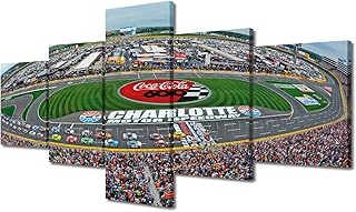TUMOVO 5 Piece Canvas Wall Art Modern Nascar Stadium Painting Charlotte Motor Speedway Artwork Nascar Sprint Cup Series Sports Picture Home Decor House Present Stretched Framed Ready to Hang