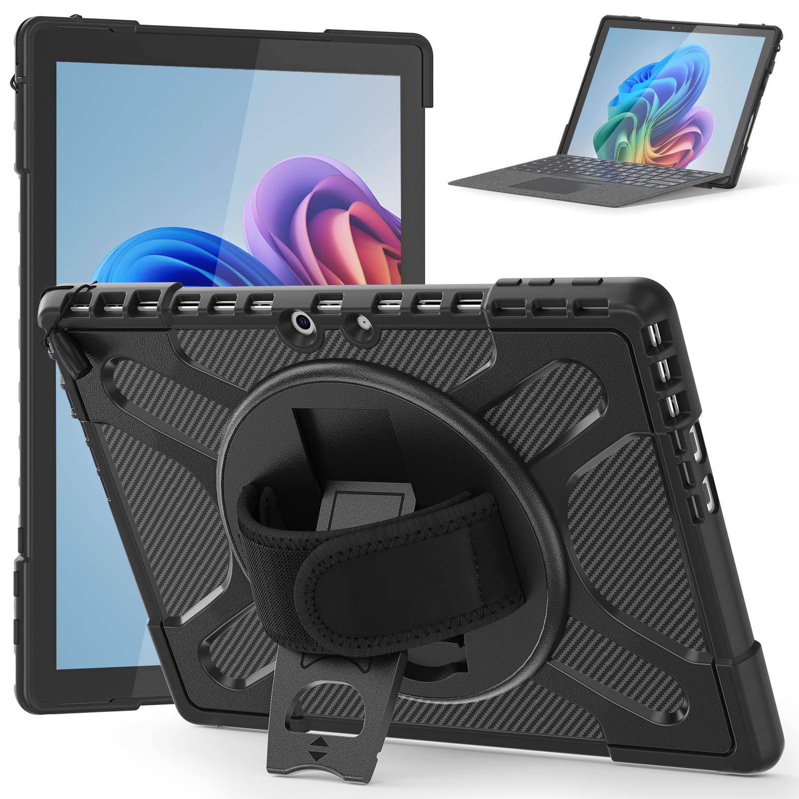 Gerutek Coque pour Microsoft Surface Pro 13" 2026/Pro 11/Pro 10/Pro 9(2024/2022), Housse de Robuste avec Support Rotatif et Dragonne, Clavier installable, Antichoc Étui Protection Surface Pro 13, Noir
