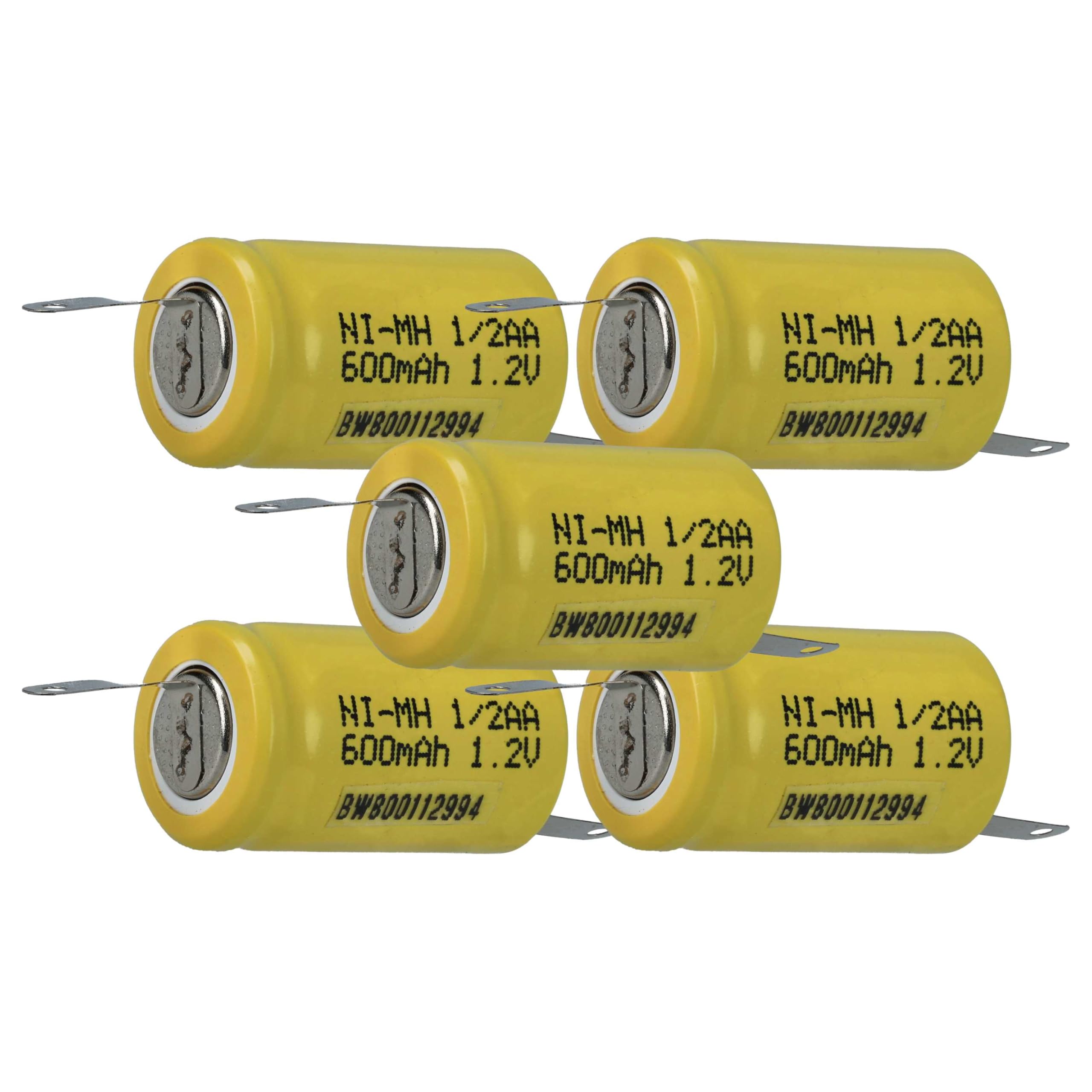 vhbw 5 x wymienne baterie do 1/2 AA do modelu RC (600mAh, 1,2V, NiMH, zielone, z końcówką lutowniczą (Z))