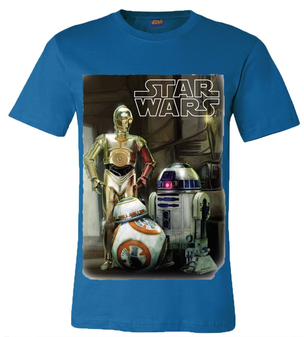 Disney Unisex Kids Blue Star Wars T Shirt Kids Boys Girls Cotton R2-D2 C-3P0 And Bb-8 (11-12 Years, )