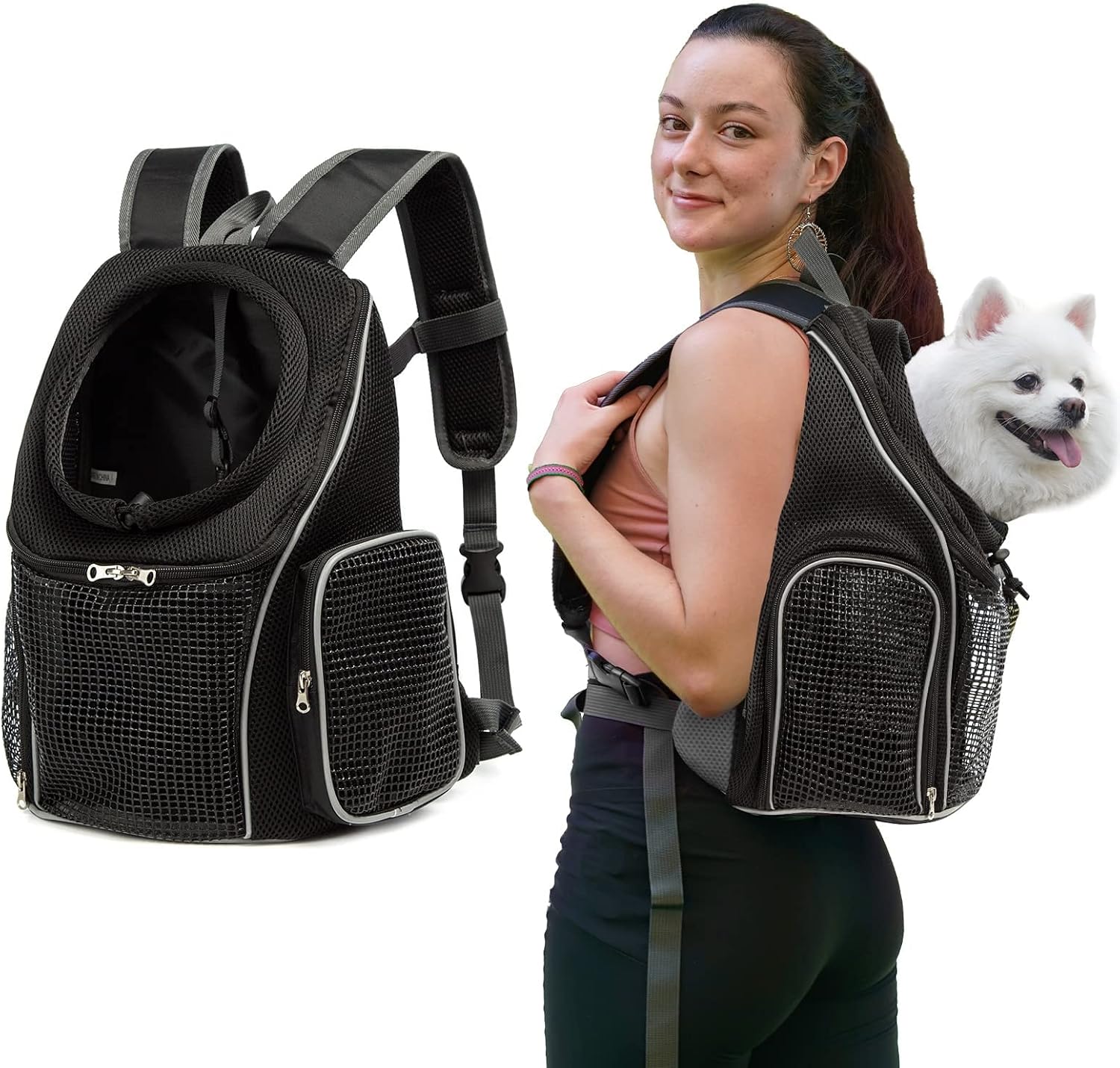 Pet Carrier Backpack, Adjustable Pet Front Cat Dog Carrier Backpack Travel Bag Easy-Fit for Traveling Hiking Camping for Small Medium…