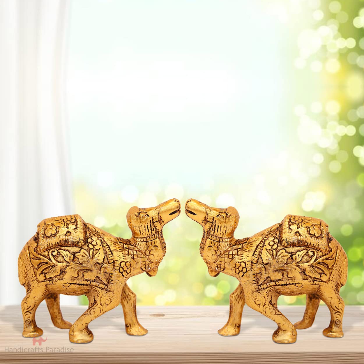 Handicrafts ParadiseMetal Kathidar Camel Pair Antique Golden Finish 4.5 X 1.75 X 4 Inch
