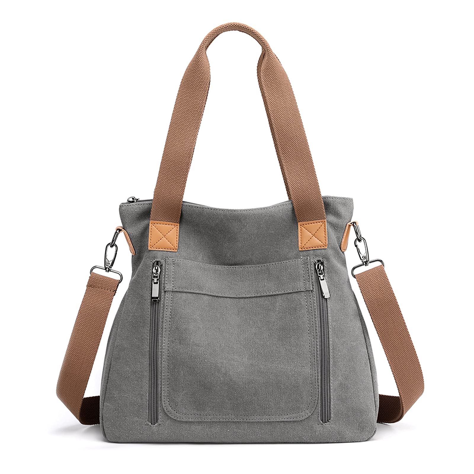 FANDARE Retro Handtaschen Leinwand Schultertasche Damen Umhängetasche Frauen Arbeitstasche für 12.9 Zoll Tablet Shopper Reisen Crossbody Messenger Bag Grau