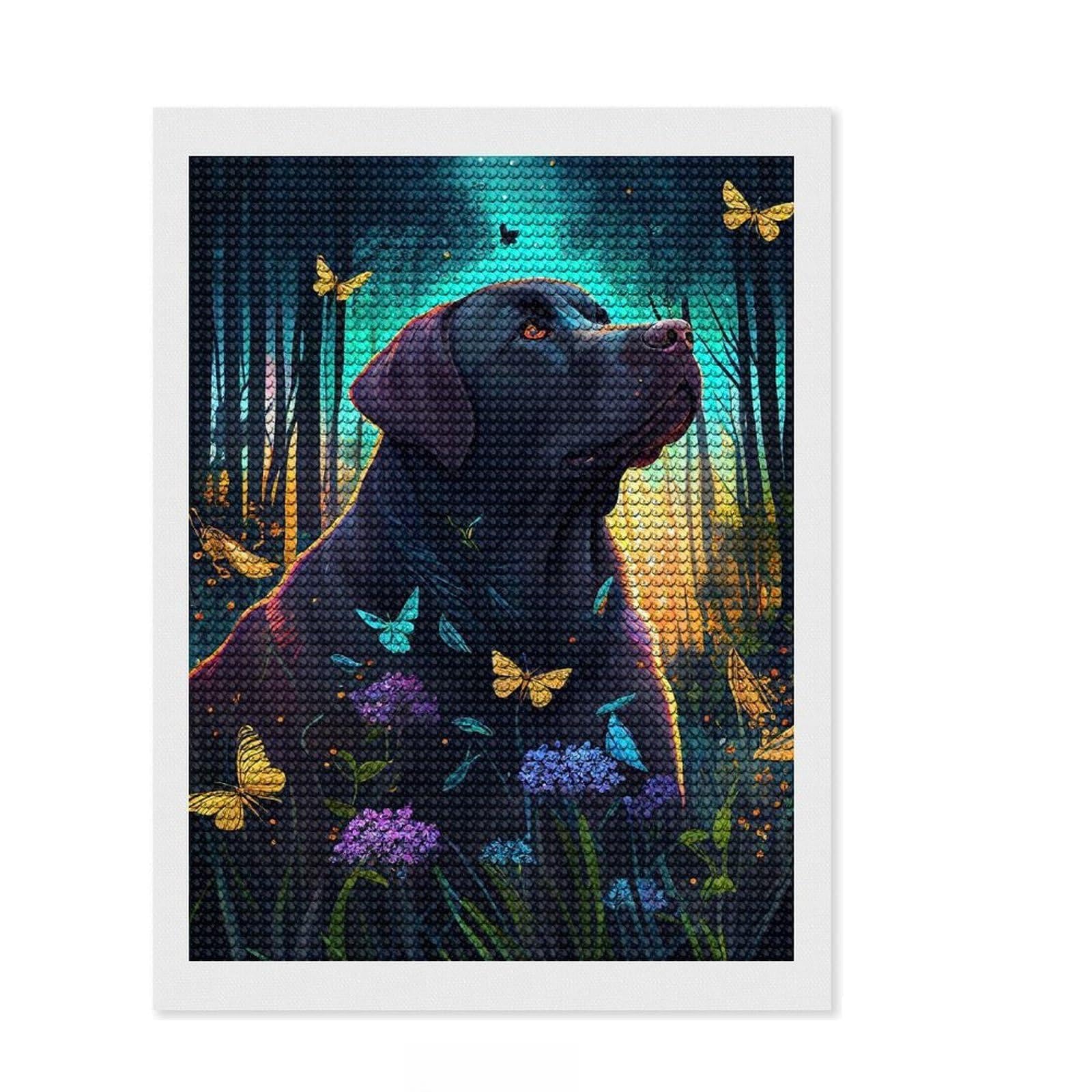 Junmoney Labrador Forest Crystal Diamond Art Kit 12"x16", Festive Craft Gift, Aesthetic Room Decor, with Tool Kit, Creative Gift Idea