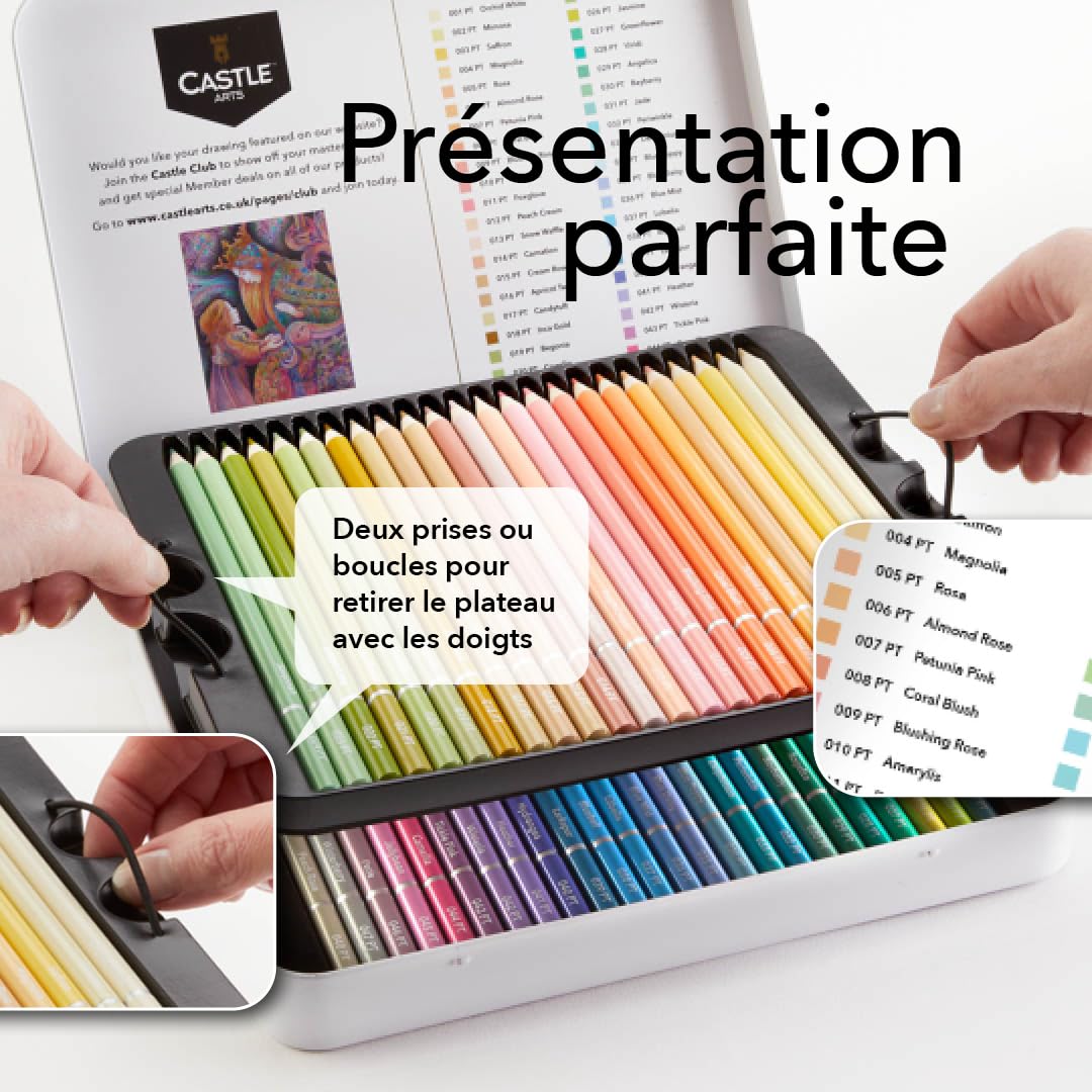 Castle Art Supplies Set de Crayons de Couleur Pastels | 48 Somptueuses Teintes plus Douces | Pour les Professionnels et Artistes Adultes | Protégés et Ordonnés dans une Boîte de Présentation