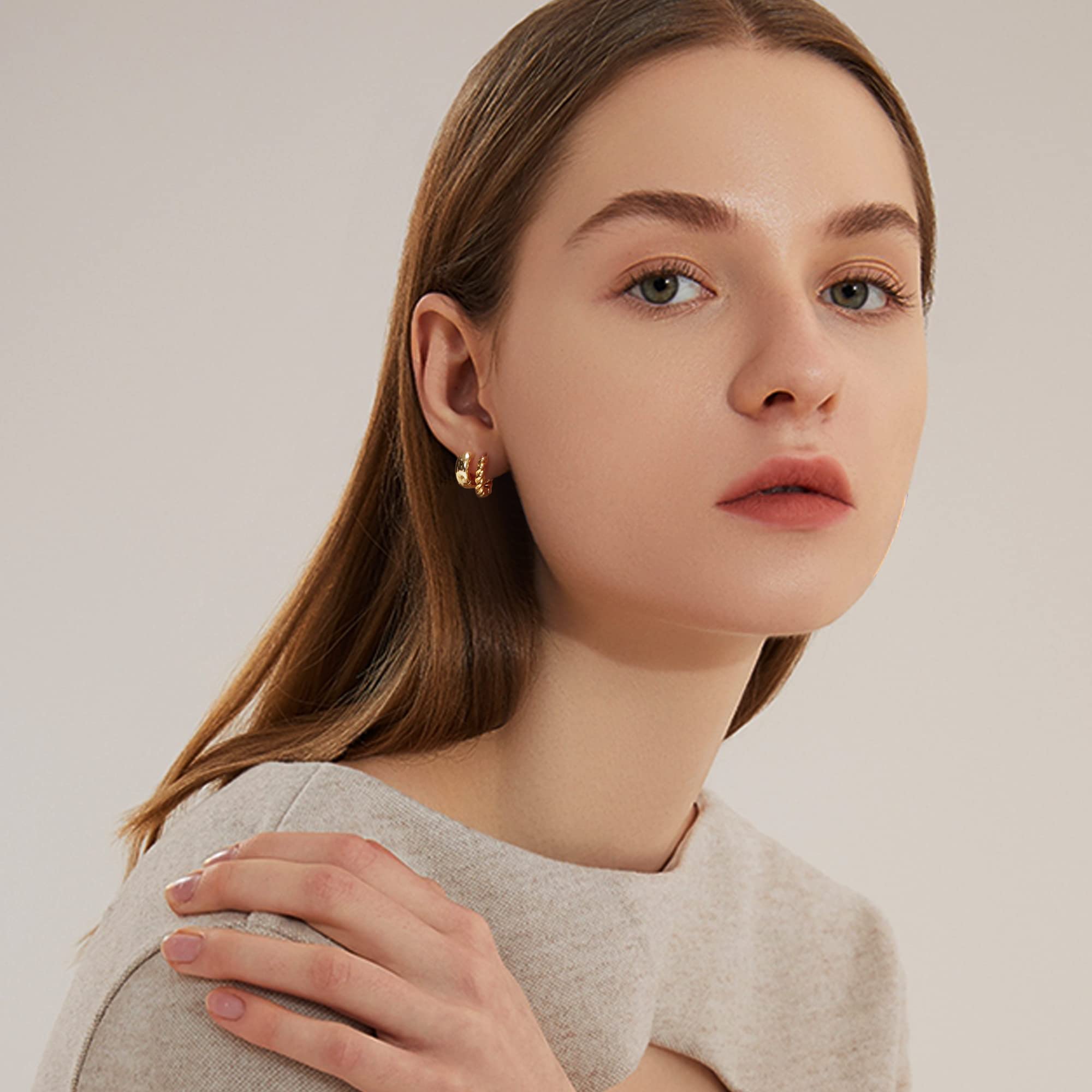 ALEXCRAFT Piccoli Orecchini a Cerchio, Orecchini Per Polsini Auricolari Da Donna, Orecchini a Cerchio Intrecciati Da Donna, Orecchini a Cerchio Spessi Vintage Ipoallergenici In Oro e Argento (9 Paia)