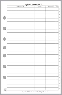 Classic Size Login Password List, Sized and Punched with 7 Holes for 7-Ring Notebooks Such as Franklin, etc. (5.5" x 8.5")