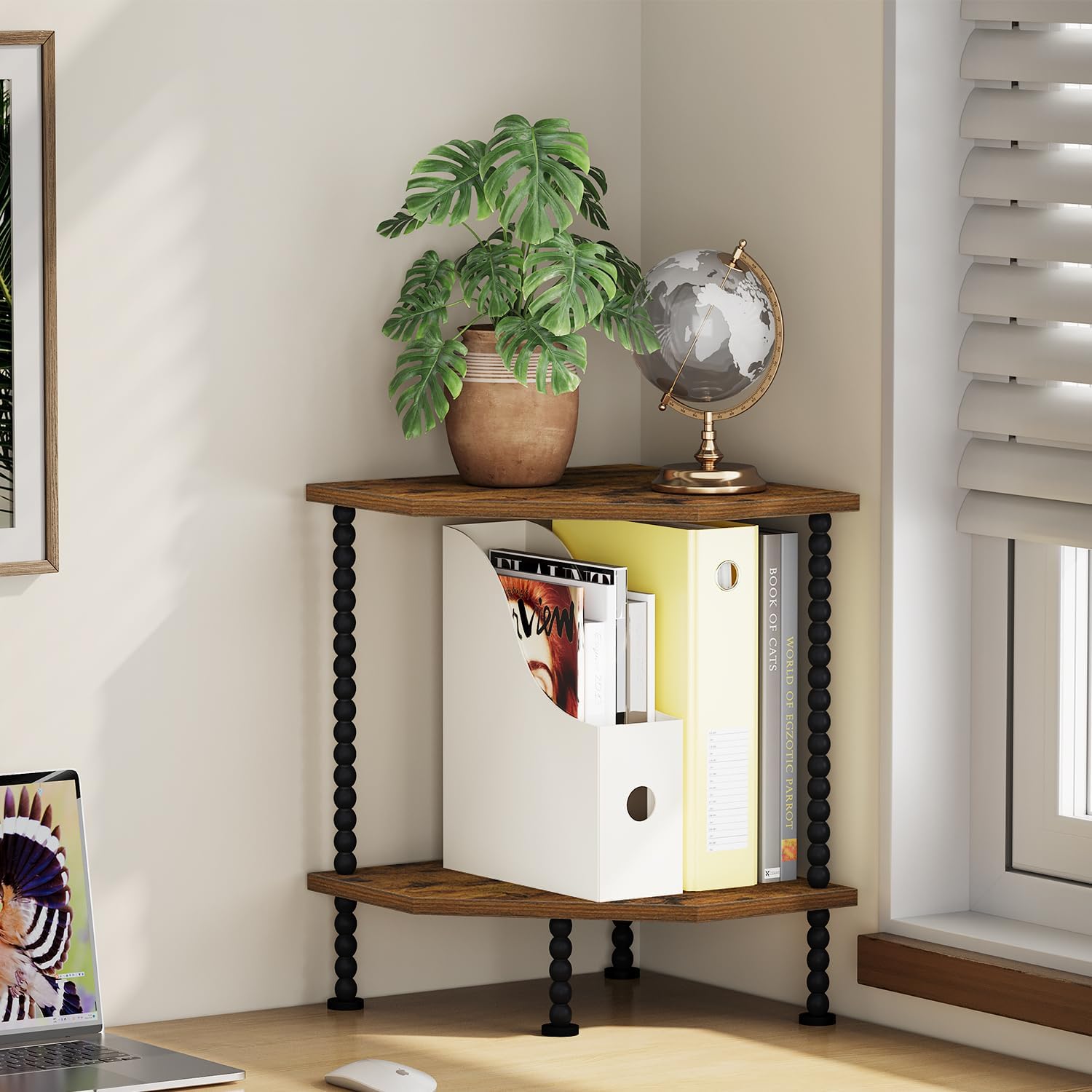 YINMIT Corner Shelf Stand, Standing Corner Display Shelf, 2 Tier