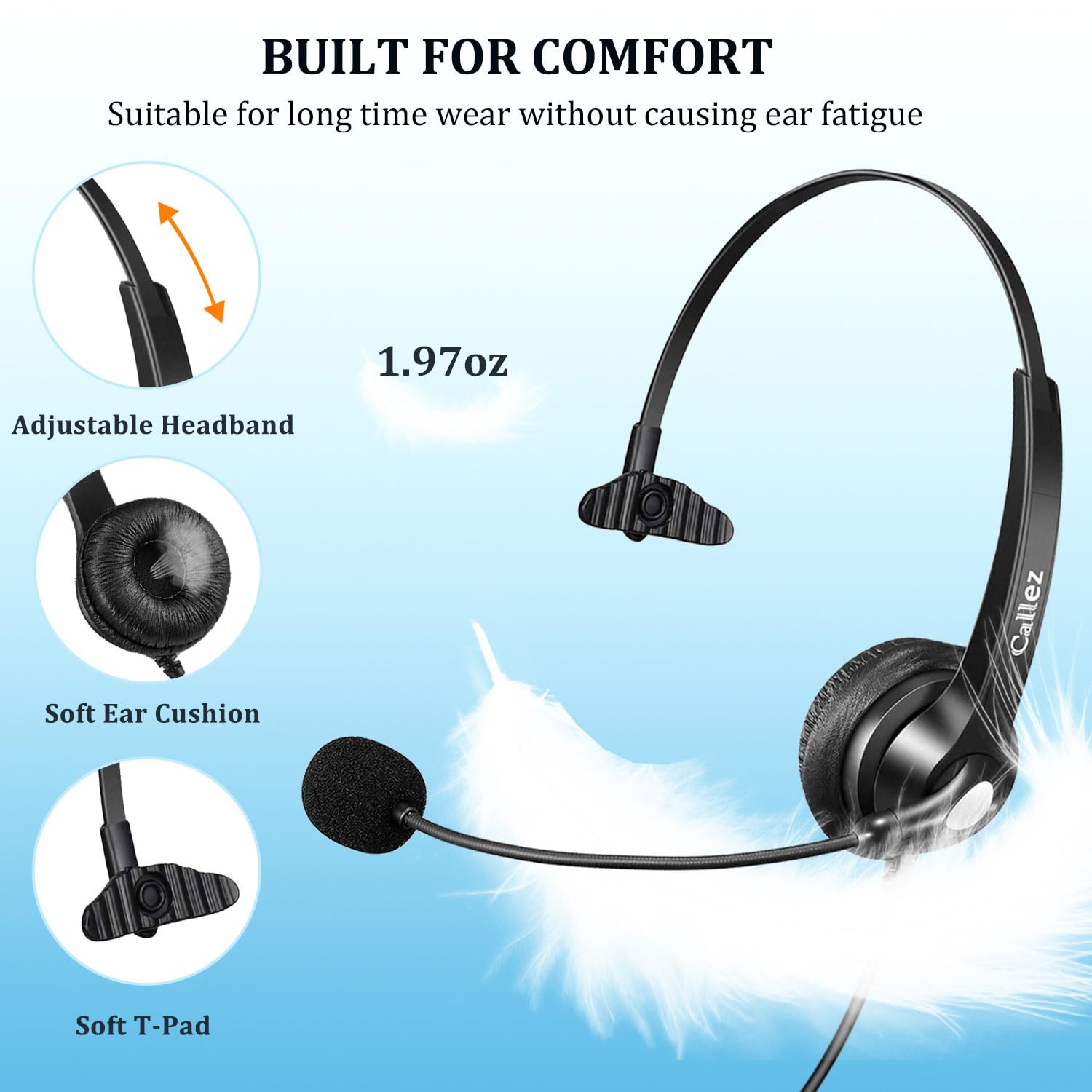 Callez Cuffie Telefono Fisso con Filo con Jack da 2,5mm, Cuffie per Telefono con Microfono a Cancellazione del Rumore per Gigaset Panasonic Cisco SPA Alcatel VTech Polycom Dect Telefono Fisso Cordless