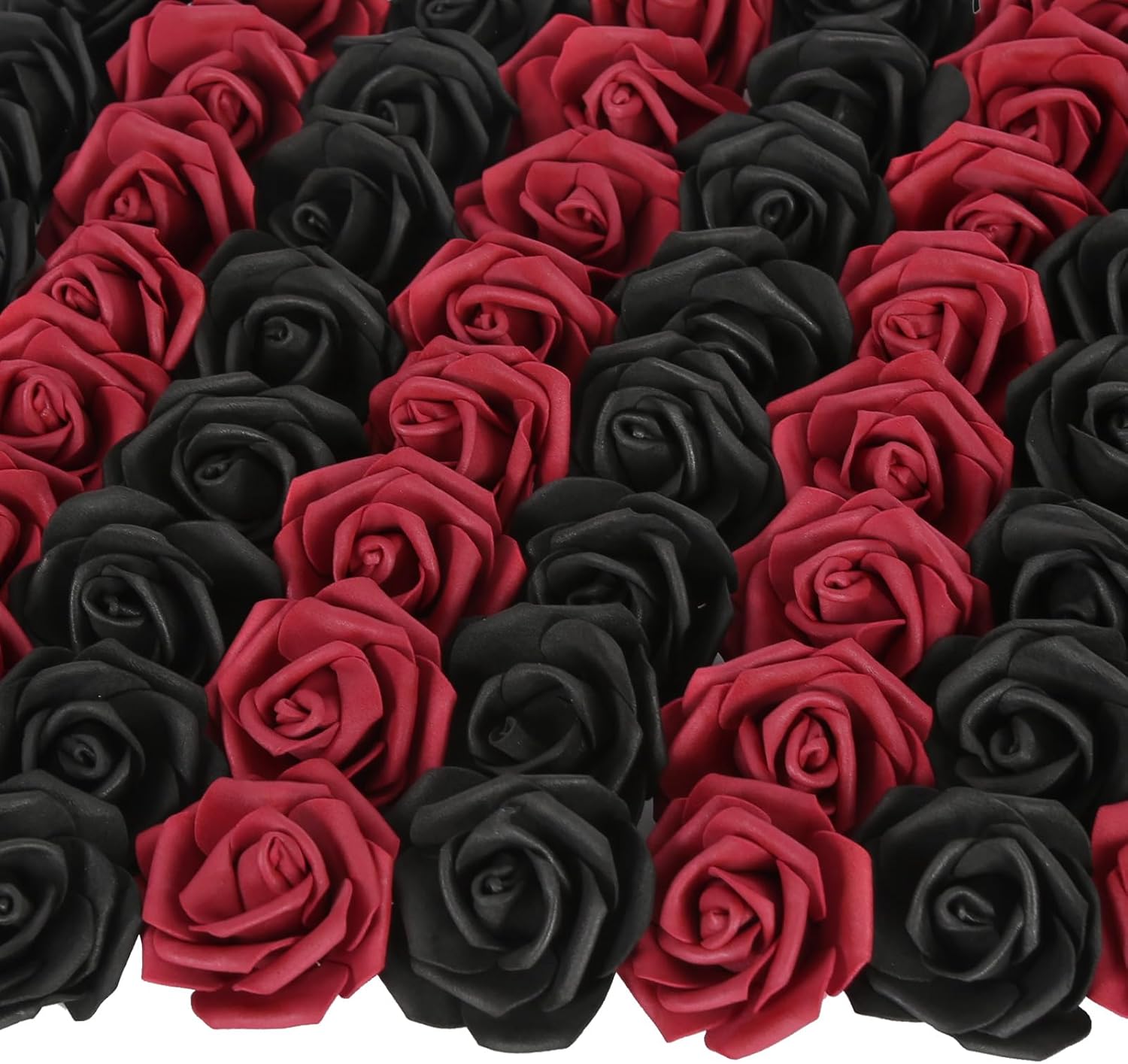 100pcs Burgundy Artificial Rose Flower Heads, 3inch Black Foam Roses Bulk Stemless Fake Flower Heads for DIY Crafts,Cake Decoration Wedding,Baby Shower Flower Centerpieces(Black,Burgundy)
