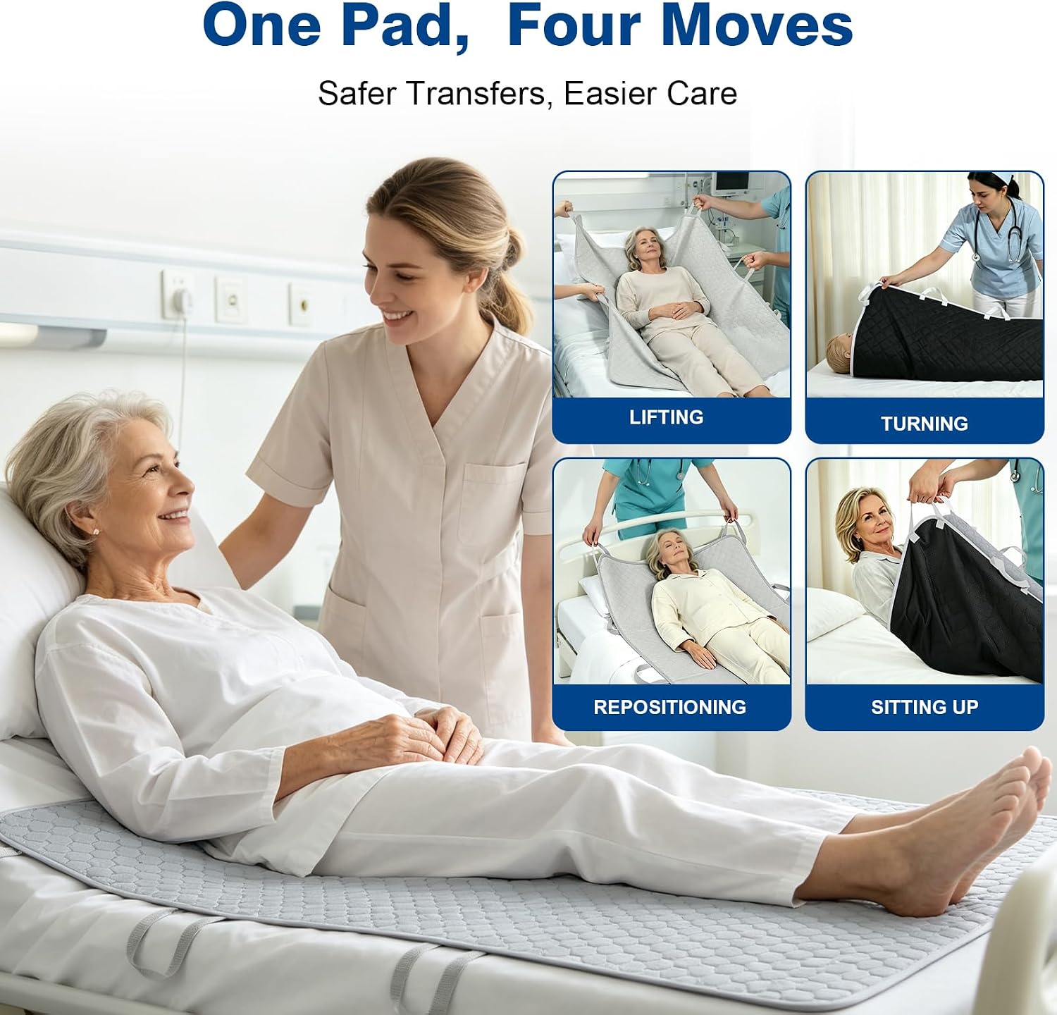 34"x36" Positioning Bed Pad, Quick Dry Underpads with 6 Handles (1 Pack)
